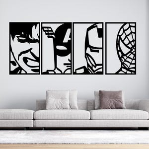 Superheld Metall Wanddekor | Metallkunst für Kinder- und Jugendzimmer | Avengers Portraits Metall Wandkunst 4er Set | Einzigartige Geschenkidee