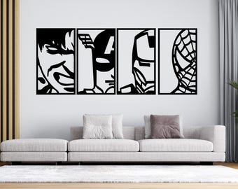 Superhero Metal Wall Decor | Metal Art for Kids and Teens Room | Avengers Portraits Metal Wall Art set of 4 | Unique Gift Idea