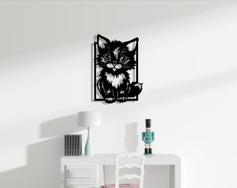 Cute Cat Themed Metal Wall Decor - Minimalist and Modern Cat Figure, Stylish Wall Art for Home and Office, Great Gift for Cat Lovers