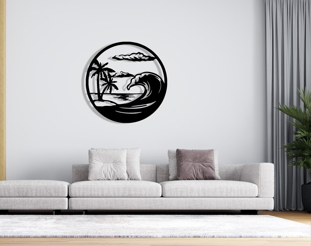 Tropical Beach and Wave Themed Metal Wall Decor - Modern Minimalist ...