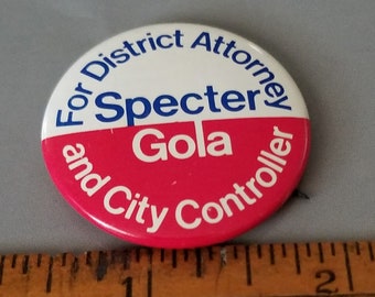 SPECTER vintage pour le procureur de district et le contrôleur de ville GOLA Bouton politique / broche