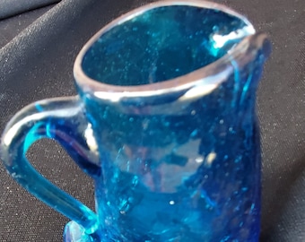 cru Blown Glass Crackle Blue Pitcher