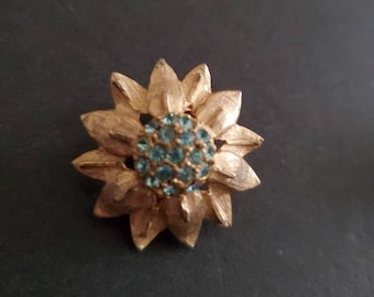 Vintage Blue Rhinestones Earrings Clip-on