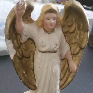 Antique Dresden Nativity Angel Christmas paper mache  ornaments  hand painted made in Germany