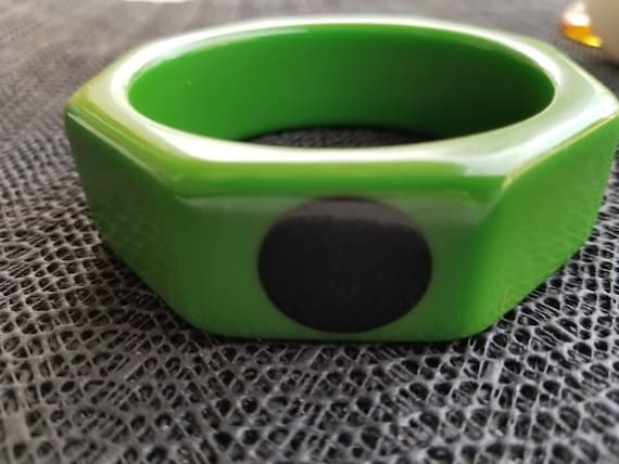 Vintage Dot Bakelite Bangle bracelet inlay polka … - image 5