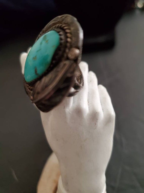 Vintage American Indian TURQUOISE sterling Ring - image 2