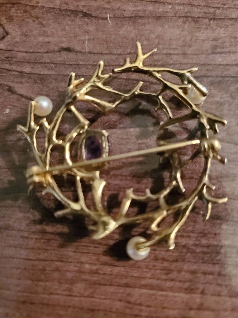 Amethyst Brooch pin signed Sterling Vintage Sterling Pearls