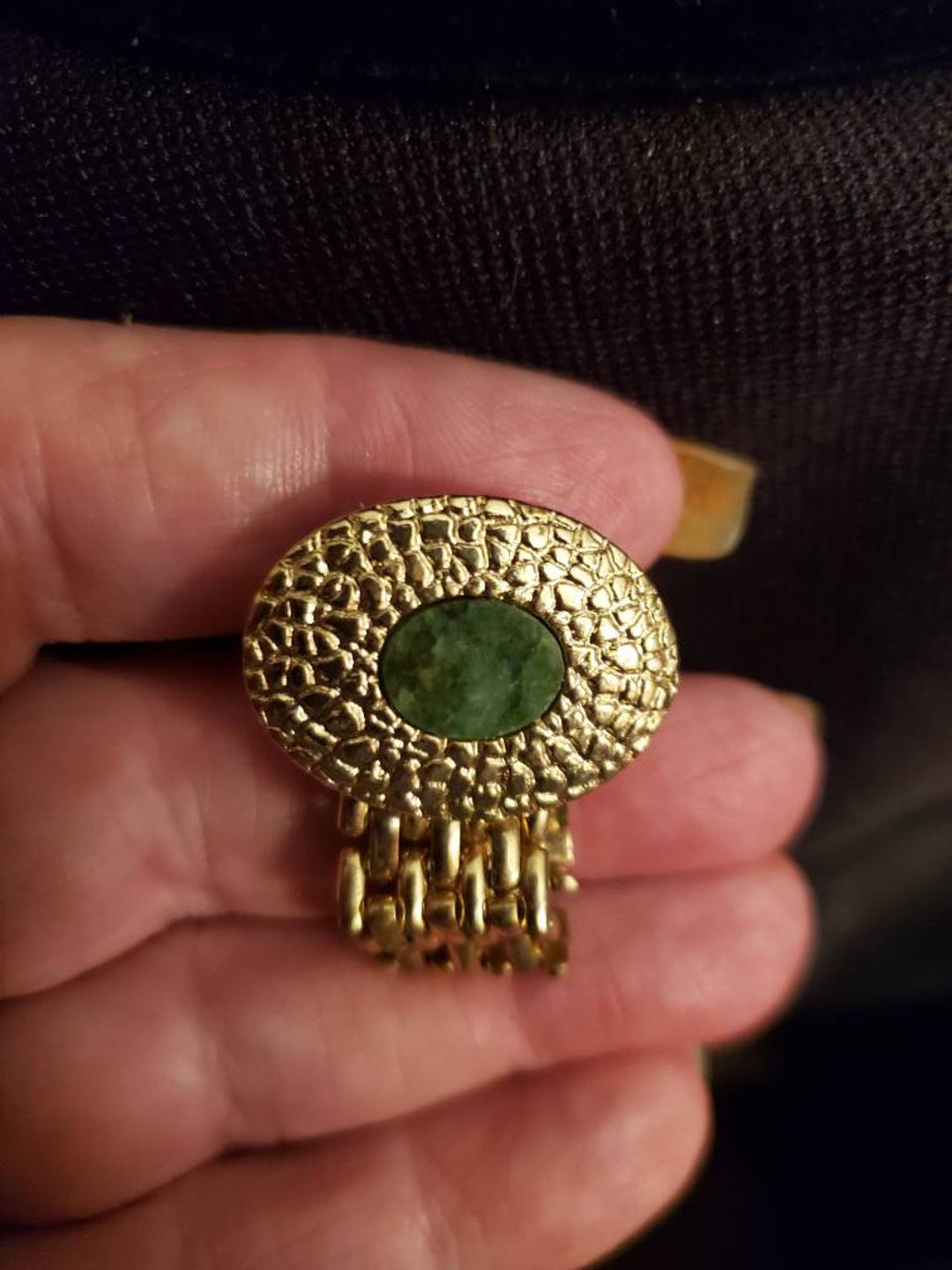 Vintage Gold Plated Cufflinks With Green Stone 1980's 