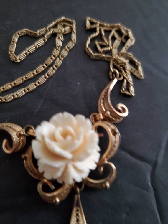 Vintage Flower Bone Necklace 120/ 12k gold filled - image 2