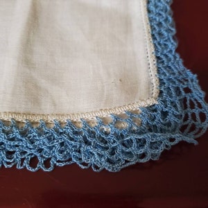 Vintage Scallop Tatting Blue Lace Linen  handkerchief Vintage  hanky ligthly  used