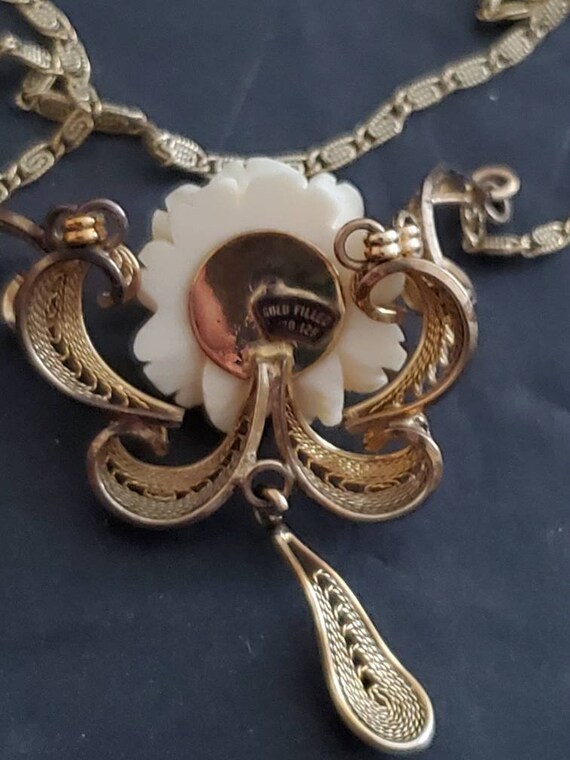 Vintage Flower Bone Necklace 120/ 12k gold filled - image 4