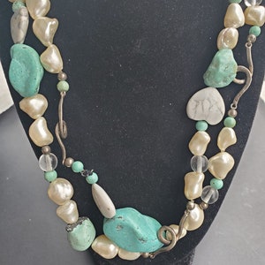 Fabulous CHUNKY Huge Faux Pearl beads, faux Turquoise Necklace
