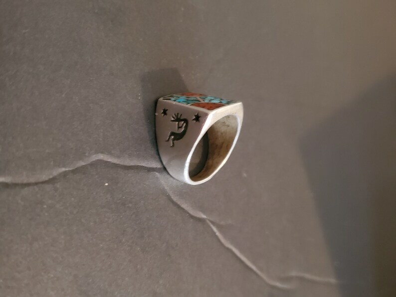 Vintage American Indian TURQUOISE Coral sterling Ring