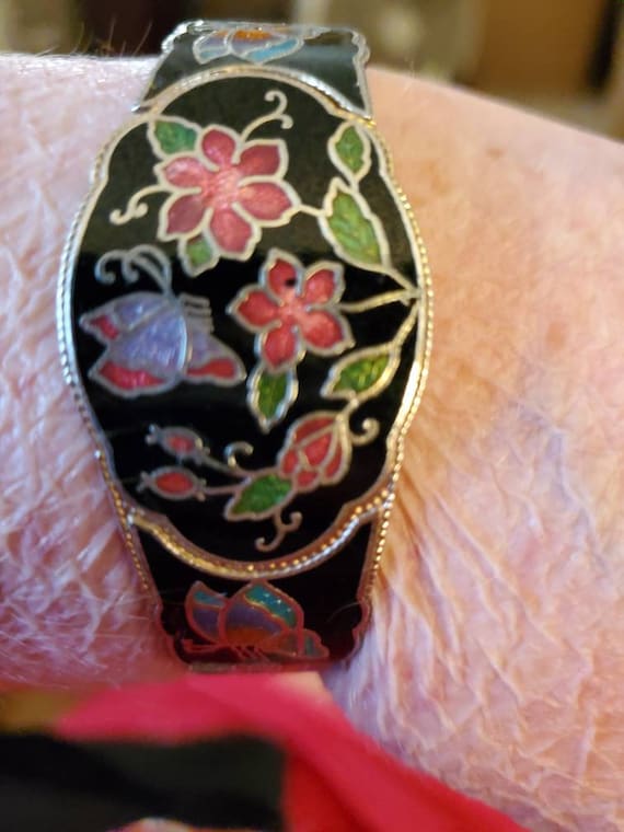 Vintage Enamel bracelet Hinged Flower - image 1