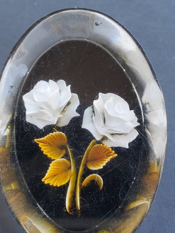 Vintage  Lucite Pin with White and Black Flower pi