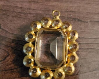 Pendentif en cristal vintage plaqué or avec strass clairs Idéal pour la fabrication de bijoux