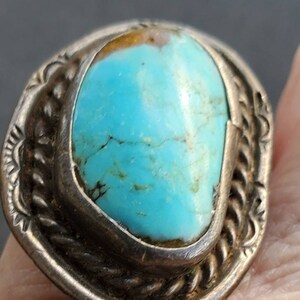 Vintage American Indian TURQUOISE sterling Ring Size 7