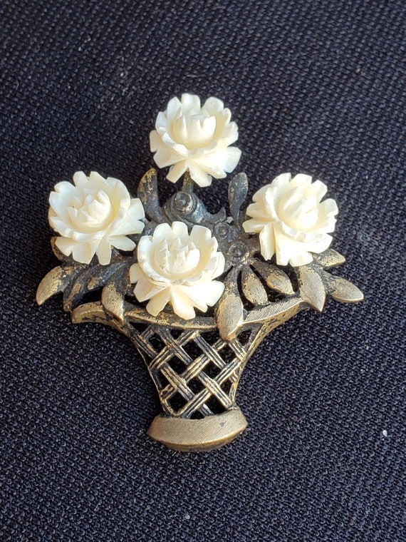 Broche Vintage En Argent Sterling Fleur Et Feuille - Poids 4.4g, Occasion Non Nettoyée