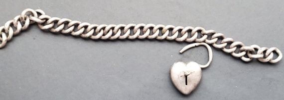 Vintage Sterling Silver Heart Lock and Key bracel… - image 3