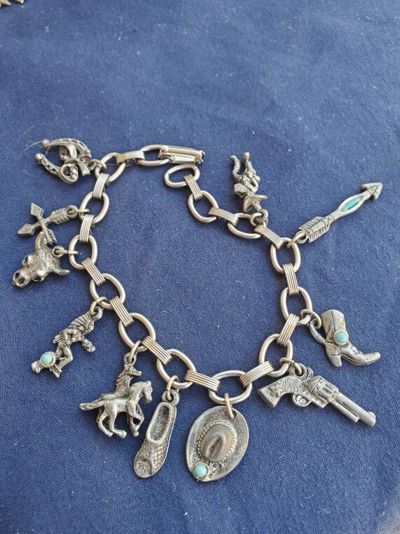 Vintage Cowboy Bracelet with 11 Charms Silver Tone bracelet Etsy