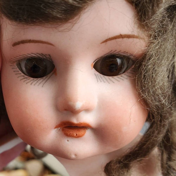 Antique Victorian Armand Marseille  German Doll Hand Painted Real Hair As Is