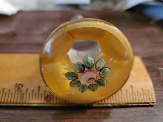 Vintage Perfume Glass  Hand painted enamel Rose o… - image 2