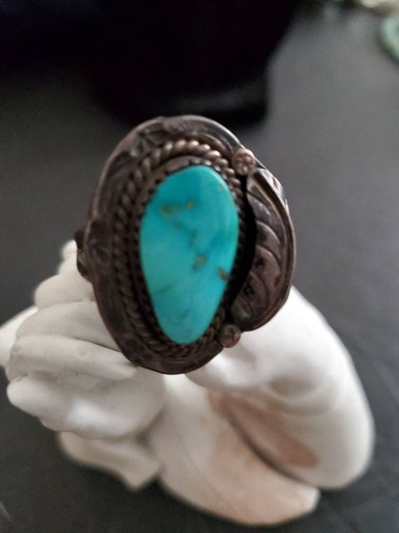 Vintage American Indian TURQUOISE sterling Ring - image 1