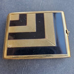 Vintage Valaze Art DECO Powder Compact Gold-Filled Black Enamel Never Used
