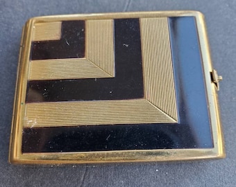 Vintage Valaze Art DECO Powder Compact Gold-Filled Black Enamel Never Used