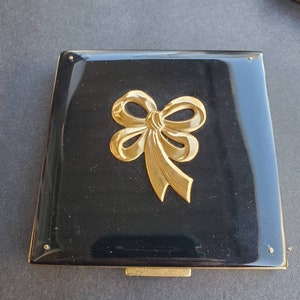 Vintage Fifth Rex Avenue ART DECO Schwarze Emaille Pulver Compact nie benutzt