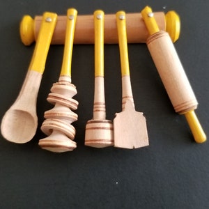Vintage Barbie Doll Clothes wooden Utensils kitchen accessories wall hanging