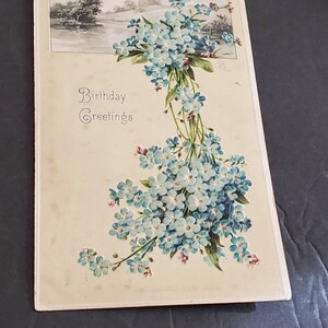 Antique bouffée Blue Flowers carte postale Anniversaire Salutations George Washington 1 cent Timbre