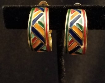 Vintage enamel clip-on Earrings  unsigned