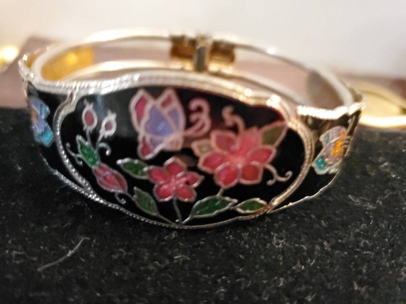 Vintage Enamel bracelet Hinged Flower - image 3