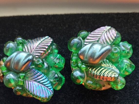 Vintage Art Glass Green earrings clip-on vintage … - image 2