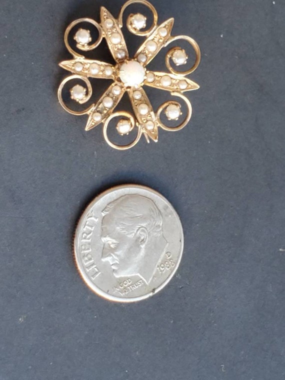 ANTIQUE 10k Gold, Pearls Brooch stamped 10kt. - image 3
