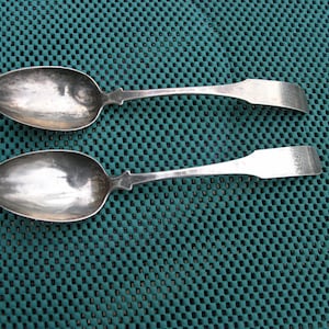 Antique  1700s coin Sterling silver serving spoon pair