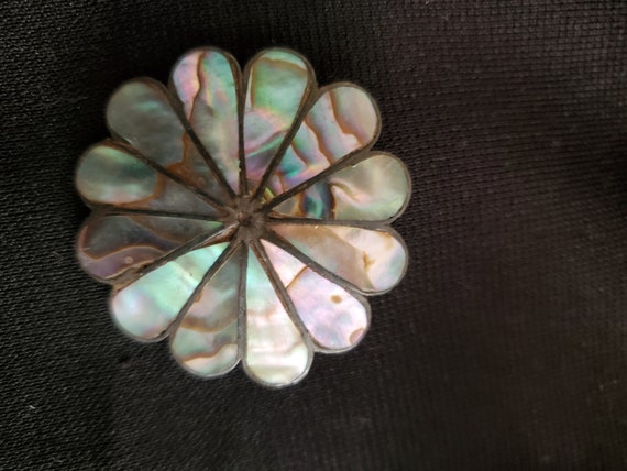 Vintage Early Mexico Sterling Flower Pendant Broo… - image 1