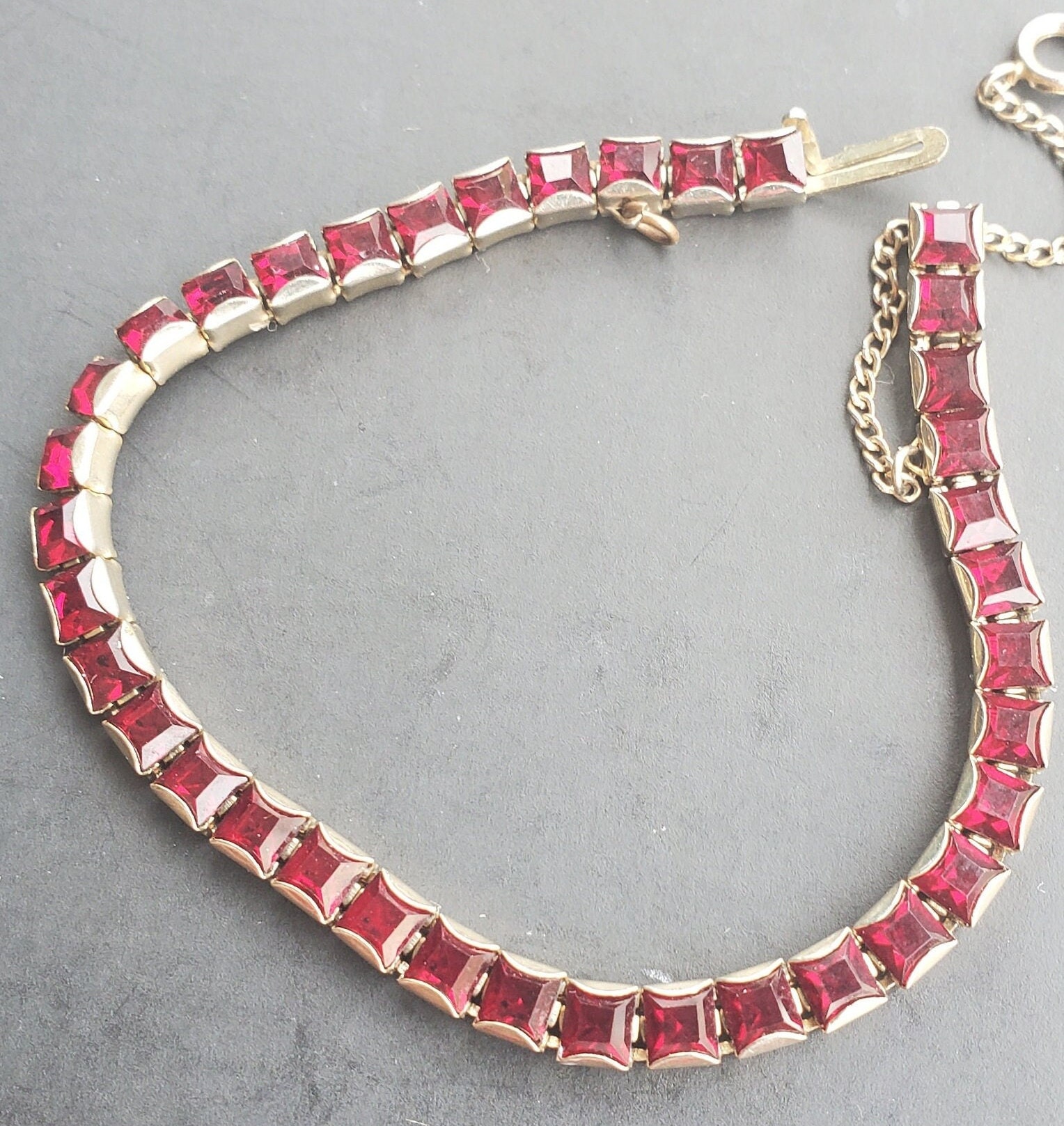 Vintage Red Glass Multi Stone Bracelet - Etsy