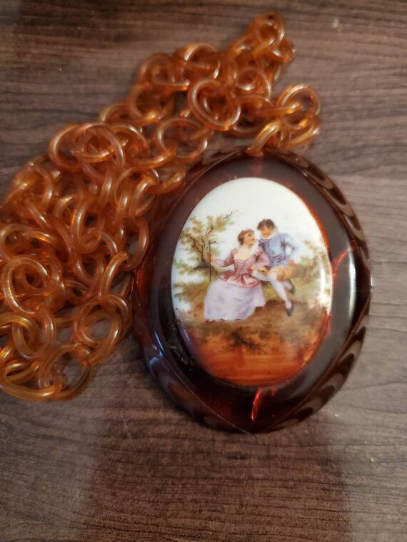 Art Deco Luctie Celluloid painted Cameo original … - image 3