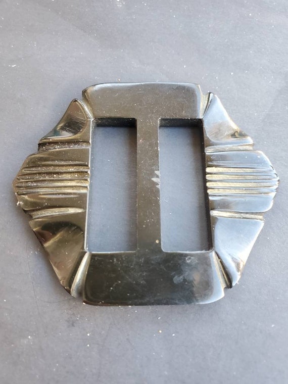 Vintage Black Bakelite 1930s huge Belt Buckle