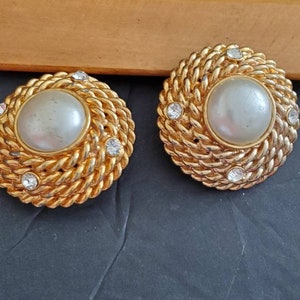 Vintage Huge earrings gold tone  Earrings  Faux pearl