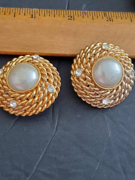 Vintage Huge earrings gold tone  Earrings  Faux p… - image 1