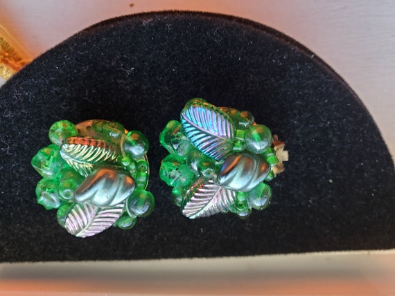 Vintage Art Glass Green earrings clip-on vintage … - image 3