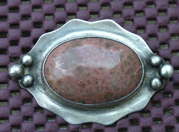 Antique 1920s Agate Sterling Brooch  pin Art Nouv… - image 1