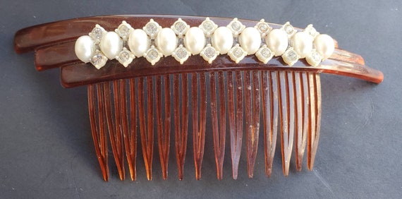 Vintage Hair comb Rhinestones, Pearls  Made in th… - image 1