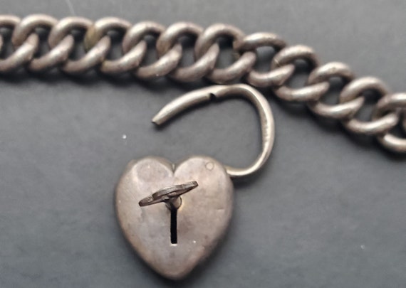 Vintage Sterling Silver Heart Lock and Key bracel… - image 1