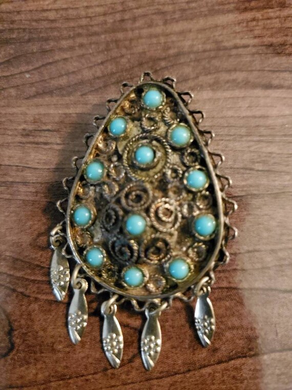 Sterling Silver and Turquoise Brooch