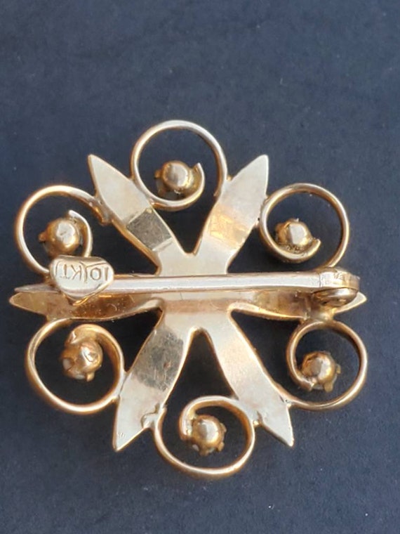ANTIQUE 10k Gold, Pearls Brooch stamped 10kt. - image 5
