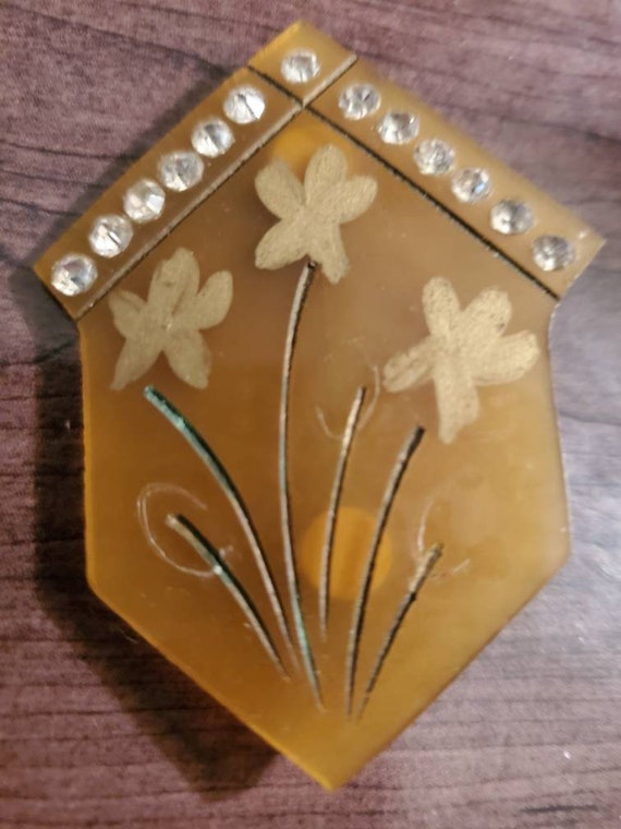 Vintage Art Deco Celluloid  Flower 1930s pin / Br… - image 2